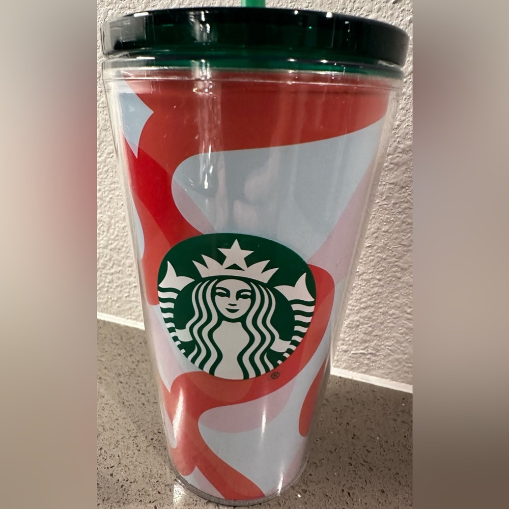 Starbucks Tumbler Cup w/Lid and Straw 16 fl. oz. Red White Green - BRAND NEW